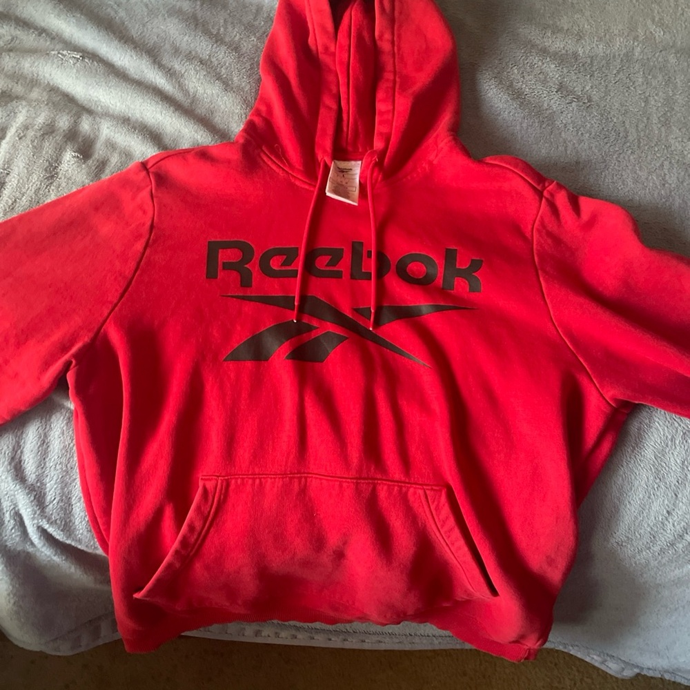 Reebok Sweater Mens Large Red Casual Pullover Hoodie Sweatshirt